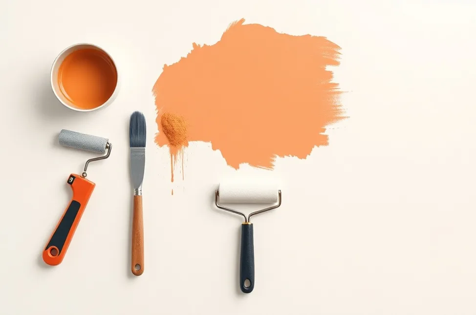 Outils de peinture disposés dans l'ordre des étapes du chantier
